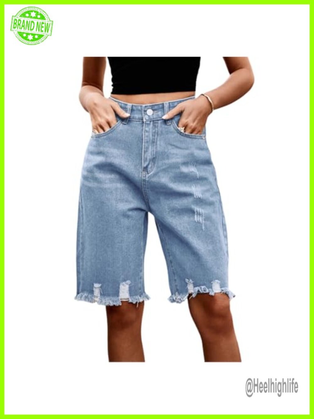 Women's Denim Bermuda Shorts High Rise Ripped Baggy Jorts Summer Casual